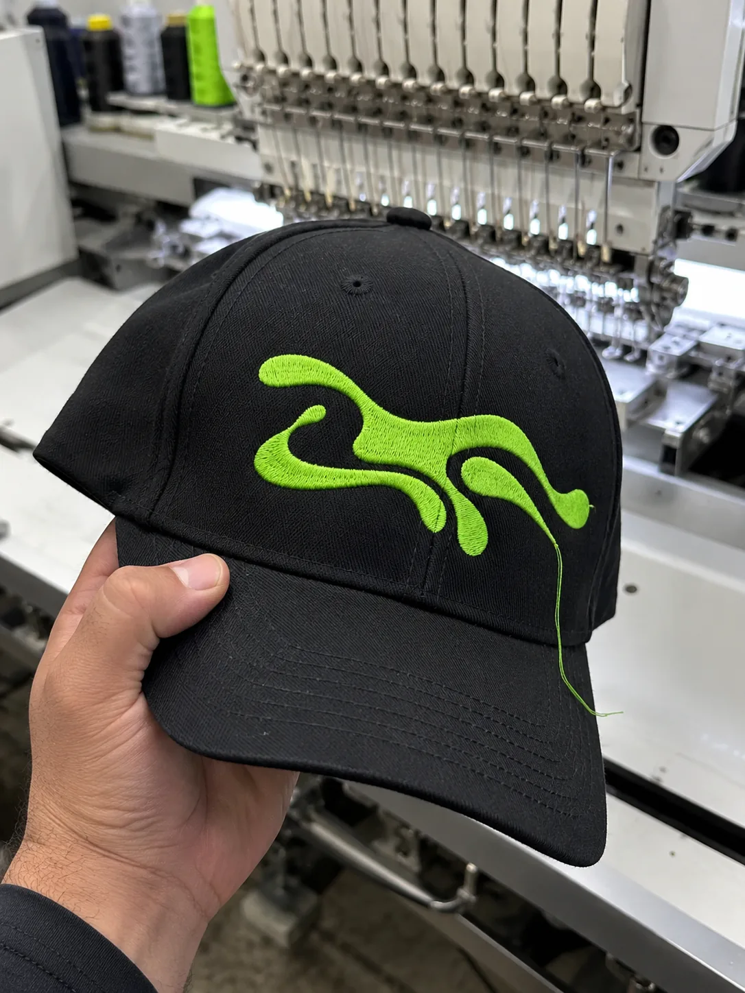 A cap just out of the embroidery hoop
